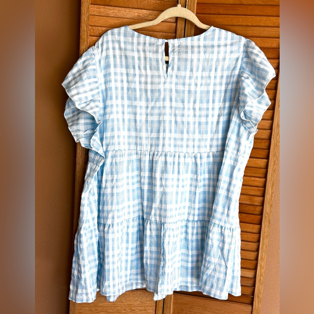 Bloomchic Womens size 18/20 2X NWT Plaid Print Textured Lotus Leaf Sleeve Shirt - Picture 4 of 7